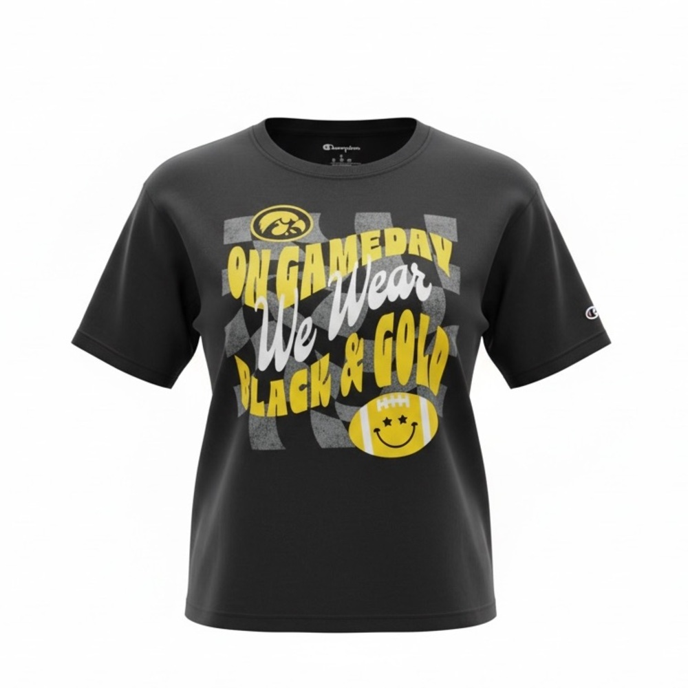 Iowa Buckeyes Champion Womens T Shirt Short Sleeve Size Large Side Slits Black